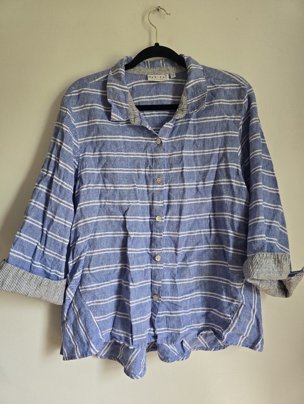 Habitat Linen Tunic Shirt Women Button Up Lagenlook Top
